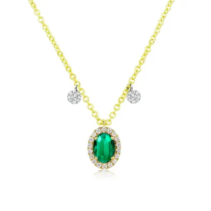 Picture of 14k Yellow Gold Diamond & Emerald Necklace 
