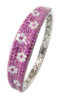 Picture of 18k White Gold & Pavé Set Pink Sapphire Hinged Bangle Bracelet with Inlaid Diamond Flowers by Roberto Coin
