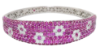 Picture of 18k White Gold & Pavé Set Pink Sapphire Hinged Bangle Bracelet with Inlaid Diamond Flowers by Roberto Coin