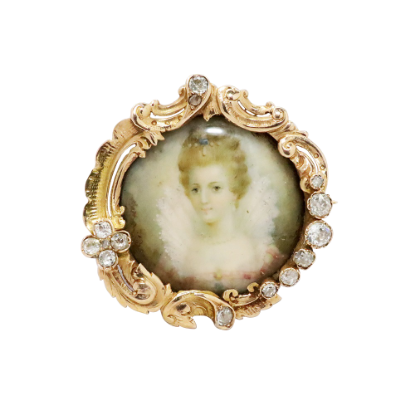 Picture of Late Georgian/Early Victorian Gold, Diamond & Painted Porcelain Portrait Brooch