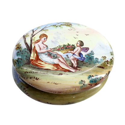 Picture of Antique 18th Century French Hand Enameled Snuff Box with Silver Clasp