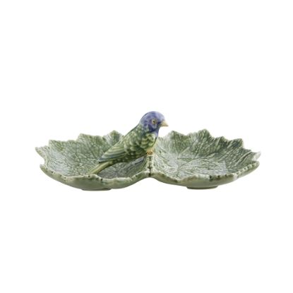 Picture of Bordallo Pinheiro 'Cinerária' Double Leaf Dish with Figural Blue Bird