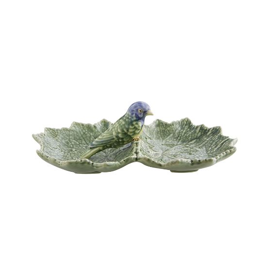 Picture of Bordallo Pinheiro 'Cinerária' Double Leaf Dish with Figural Blue Bird