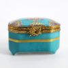 Picture of Vintage Traditional Chest Shaped Limoges Porcelain Trinket Box in Turquoise, Blue & Gold