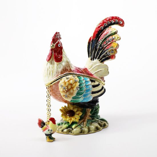 Picture of Kingspoint Designs Rainbow the Rooster Trinket Box with Matching Necklace