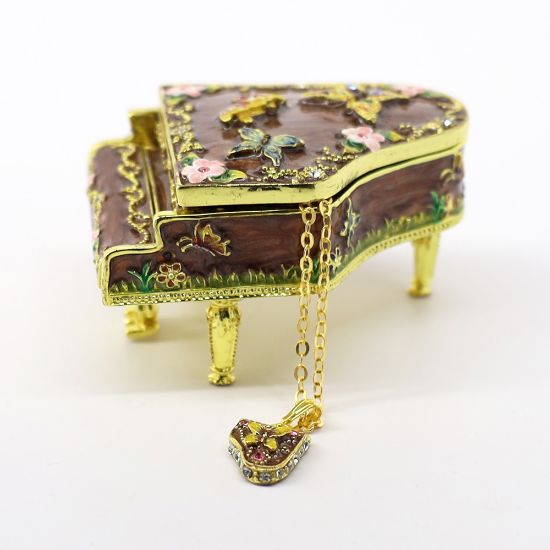 Picture of Kingspoint Designs Pretty Piano with Butterflies Trinket Box with Matching Necklace