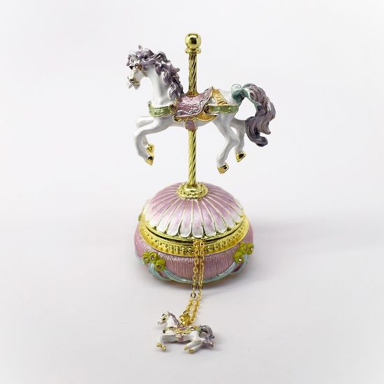 Picture of Kingspoint Designs Pearlescent Carousel Horse Trinket Box with Matching Necklace