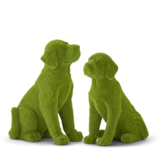 Picture of Pair of Faux Topiary Flocked Resin Mossy Dogs
