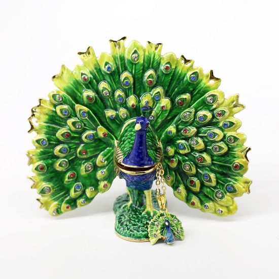 Picture of Kingspoint Designs Fancy Peacock Trinket Box with Matching Necklace