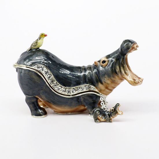 Picture of Kingspoint Designs Hippie the Hippo with Bird Friend Trinket Box with Matching Necklace