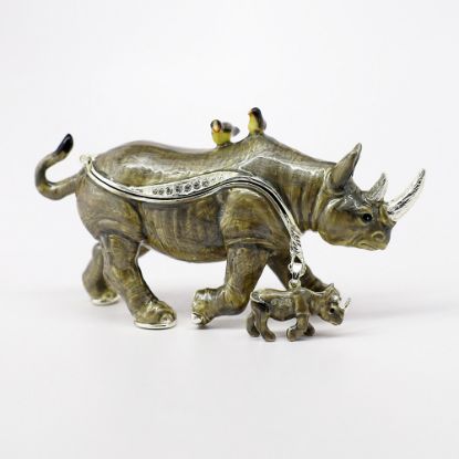Picture of Kingspoint Designs Rhino with Bird Friends Trinket Box with Matching Necklace
