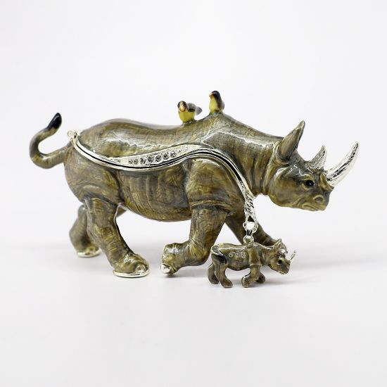 Picture of Kingspoint Designs Rhino with Bird Friends Trinket Box with Matching Necklace