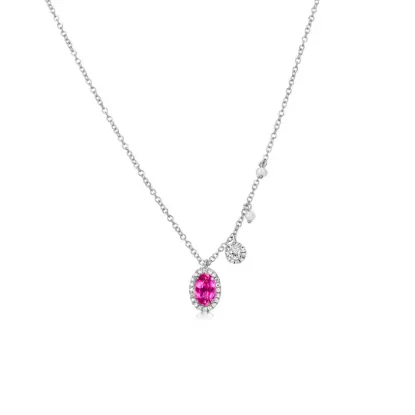 Picture of 14k White Gold Pink Sapphire & Diamond Necklace 