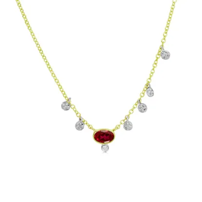 Picture of 14k Yellow Gold Ruby & Diamond Necklace 