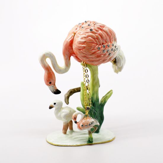 Picture of Kingspoint Designs Rosalina the Flamingo with Her Chick Trinket Box with Matching Necklace