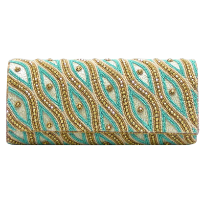 Picture of David Jeffery Clutch Purse, Turquoise, Ivory & Gold beaded with Strap