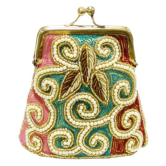 Picture of David Jeffrey Coin Purse with gold, silver & pearl beads