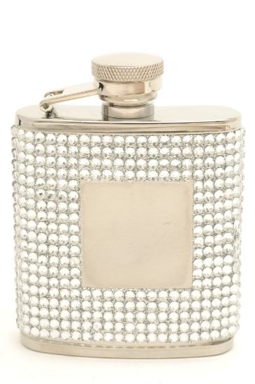 Picture of Stainless Steel 2.5 ounce Flask with Clear Crystals