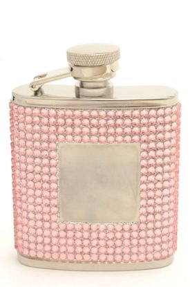 Picture of Stainless Steel 2.5 ounce Flask with Pink Crystals
