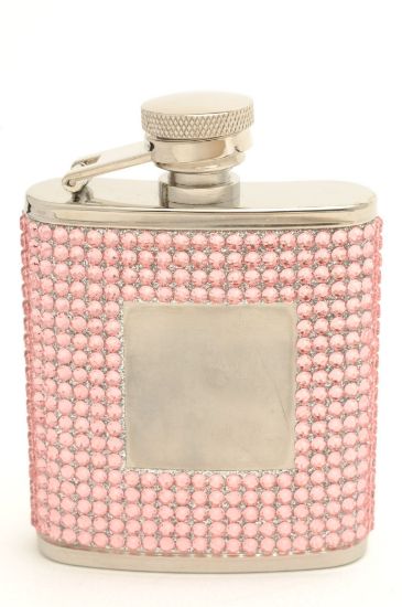 Picture of Stainless Steel 2.5 ounce Flask with Pink Crystals