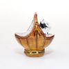Picture of Limoges Porcelain Black & White Cat in Basket Trinket Box by Parry Vieille