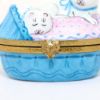 Picture of Limoges Porcelain Pair of White Cats in Blue Basket with Bell Trinket Box