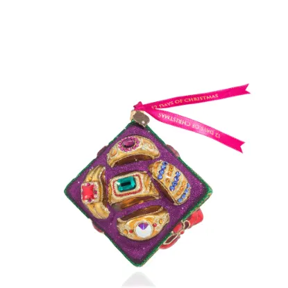 Picture of Jay Strongwater Five Golden Rings Glass Ornament. 