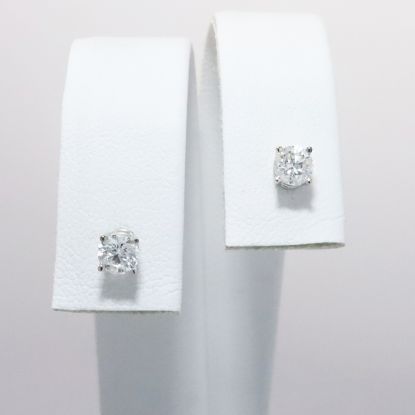 Picture of 14k White Gold & Round Brilliant Cut Diamond Solitaire Stud Earrings