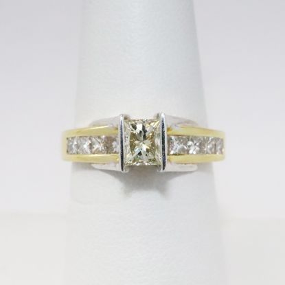 Picture of 14k Two-Tone Gold & Rectangular Brilliant Cut Diamond Engagement Ring 