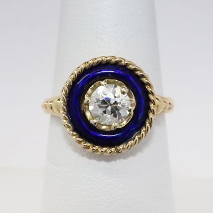 Picture of 14k Yellow Gold Old Mine Cut Diamond & Enamel Ring 
