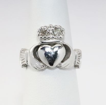 Picture of 14k White Gold Diamond Claddagh Ring 