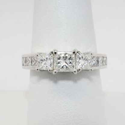 Picture of 14k White Gold & Triple Square Brilliant Cut Diamond Engagement Ring with Diamond Accented Band