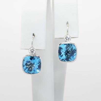 Picture of 18k White Gold Blue Topaz & Diamond Dangle Earrings 