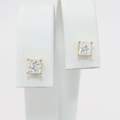 Picture of 14k Yellow Gold 1CTW Princess Cut Diamond Solitaire Studs