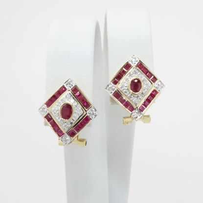 Picture of 14k Yellow Gold Ruby & Diamond Earrings 