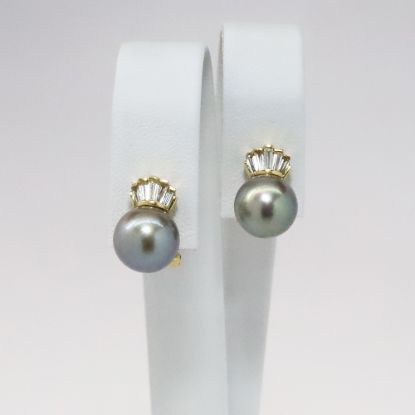 Picture of 18k Yellow Gold Tahitian Cultured Pearl & Diamond Earrings 