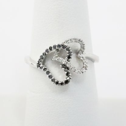 Picture of 14k White Gold Black Diamond Heart Ring 