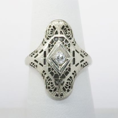 Picture of Antique 18k White Gold Diamond Filigree Ring 