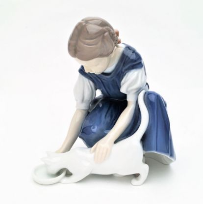 Picture of Bing & Grondahl Porcelain 'Only One More Drop' Girl with Cat Figurine