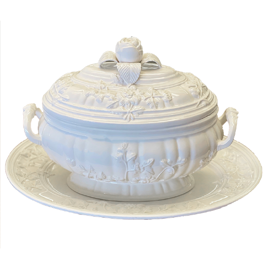 Picture of Mottahedeh Creamware Decorative Rose Tureen with Stand