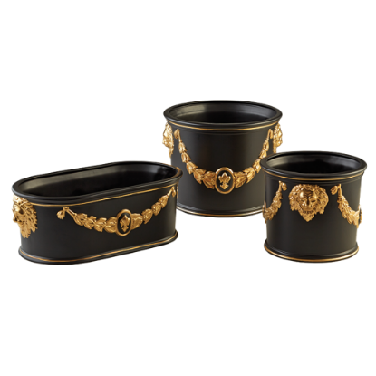 Picture of Mottahedeh 'Tony Duquette Collection' Small Round Cachepot in Black & Gold