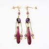 Picture of Antique Edwardian Era 14k Yellow Gold, Amethyst, Pearl & Czech Glass Dangle Earrings