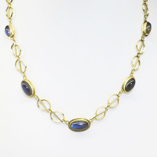 Picture of Vintage Mid Century 14k (585) Yellow Gold & Moonstone Cabochons Necklace