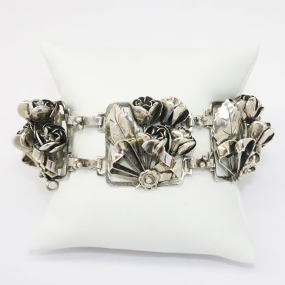 Picture of Vintage 1940's Hobé Sterling Silver Flowers & Ribbons Bracelet