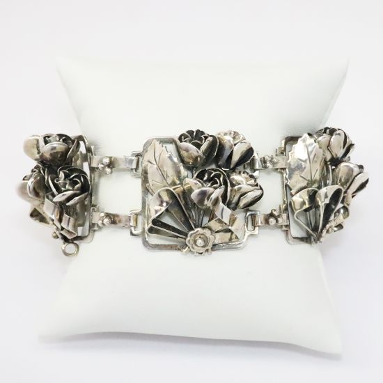 Picture of Vintage 1940's Hobé Sterling Silver Flowers & Ribbons Bracelet