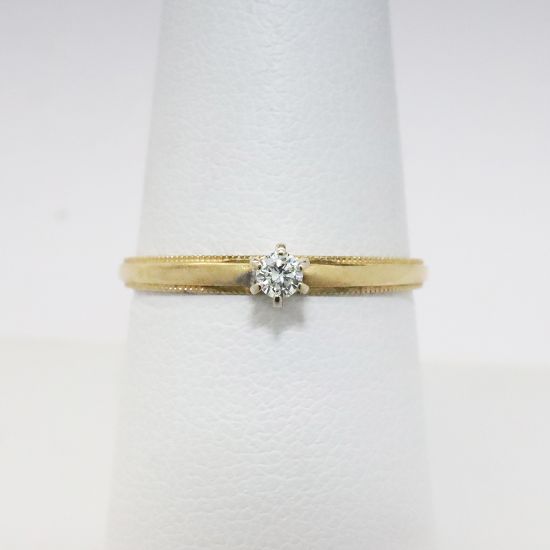 Picture of Vintage 10k Yellow Gold & Diamond Solitaire Engagement Ring with Milgrain Detailing