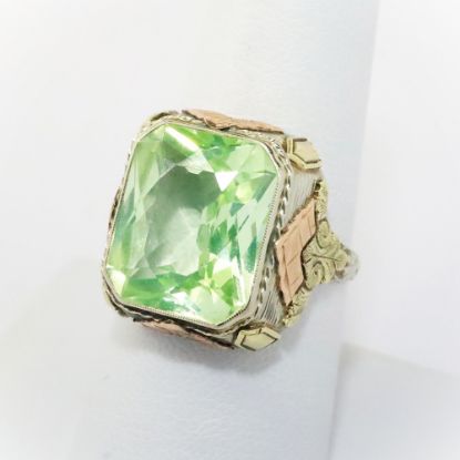 Picture of Antique Art Deco 14k Tri-Colored Gold & Synthetic Green Spinel Ring