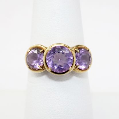 Picture of Vintage 10k Yellow Gold & Triple Round Cut Amethyst Ring