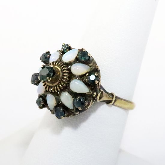 Picture of Vintage 9k Yellow Gold, Blue Sapphire & Opal Thai Princess Ring