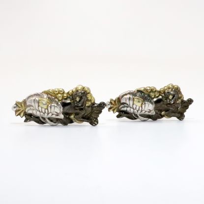 Picture of Vintage Japanese Sterling Silver Shakudo Menuki Cuff Links with Foo Lions & Lotus